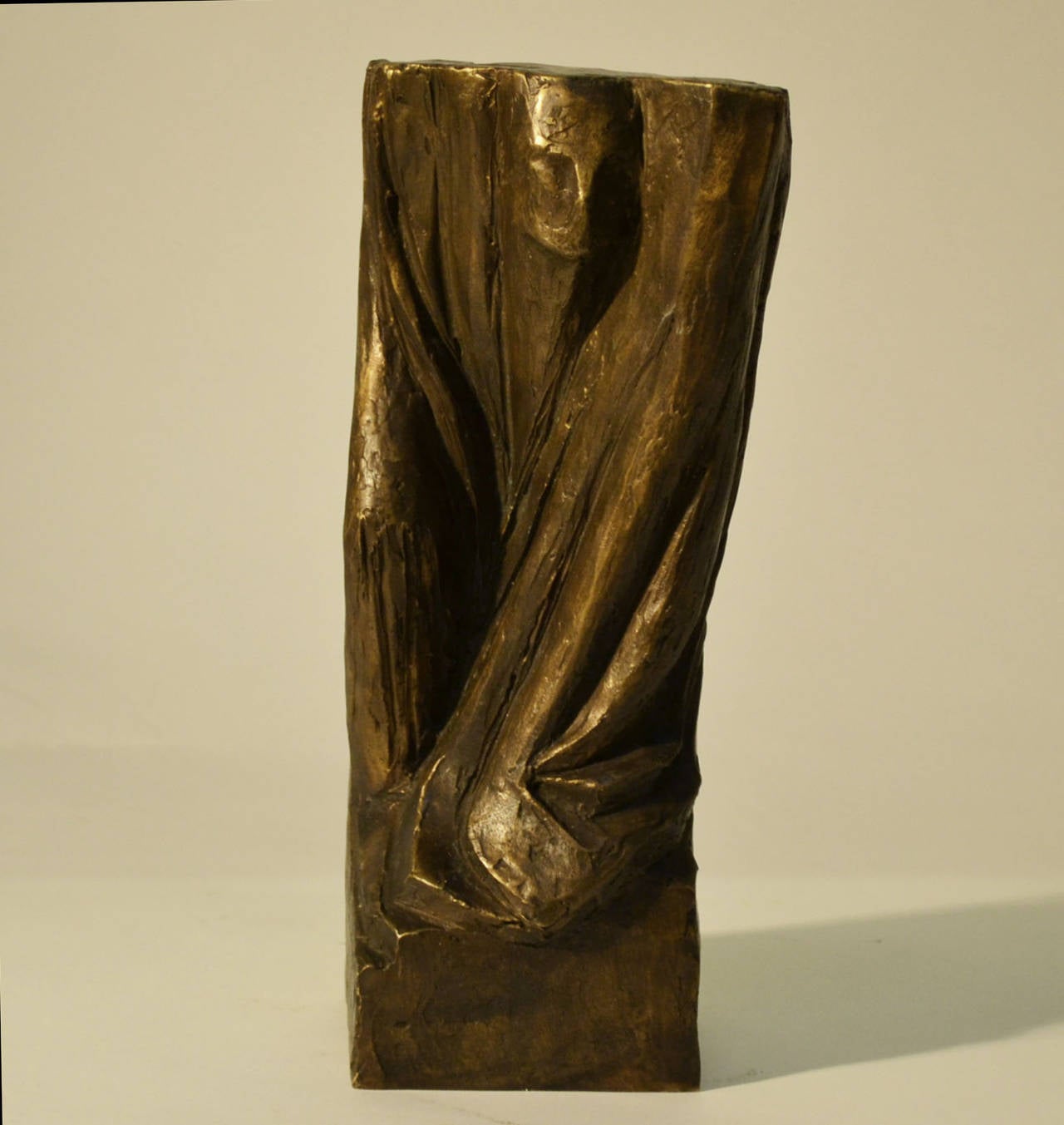 Bronze draped figure, hand sculpted and cast, signed PR, in the manner of Käthe Kollwitz.