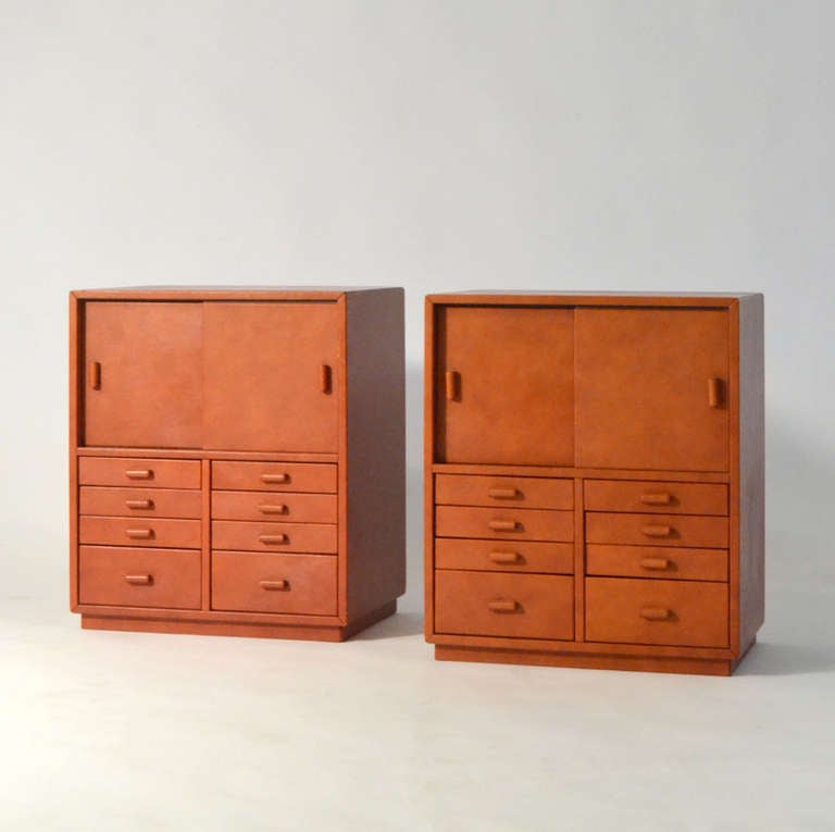 French Leather Bedside Tables