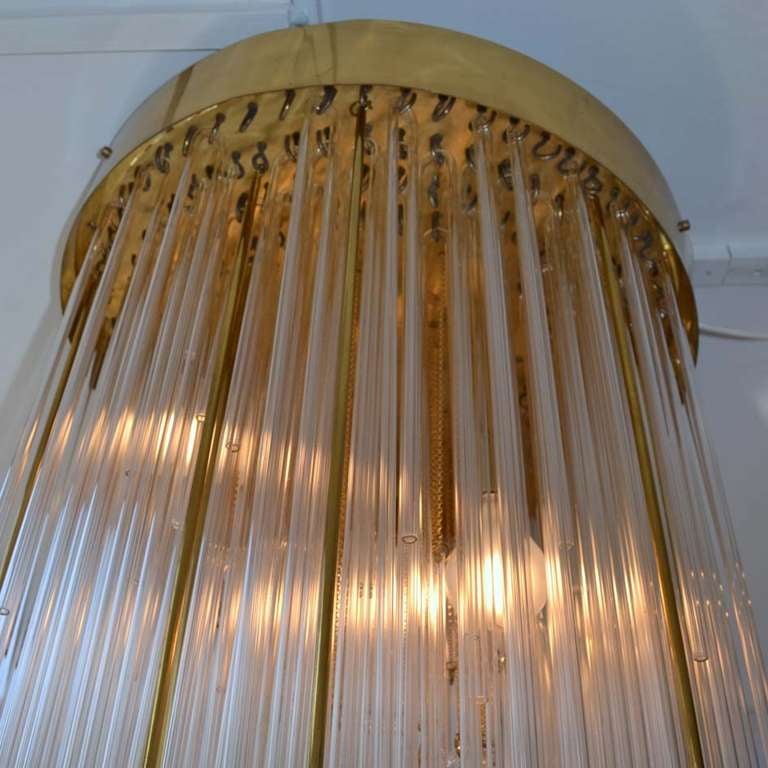 1960's Italian Tier Glass and Brass Flush Mount Waterfall Chandelier In Excellent Condition In London, GB