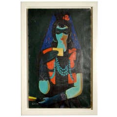 Czech Mysterious Painting of a Woman With Veil by Cizec 1946 9