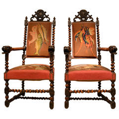 Pair of 19th Cerntury Baroque Style Carved Oak Armchairs