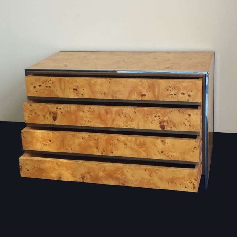 Italian Mid-Century Chest of Drawers Blond Burl Wood Style Milo Baughman In Excellent Condition In London, GB
