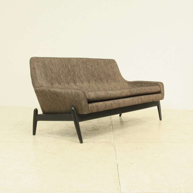 Scandinavian Modern 1950's Scandinavian Kofold Larsen Sofa Upholstered in Black and Gold Linen