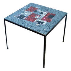 Square 1960's Mosaic Side Table in Grey and Red Tones