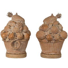 Pair of Sculpted Terracotta Fruit Baskets