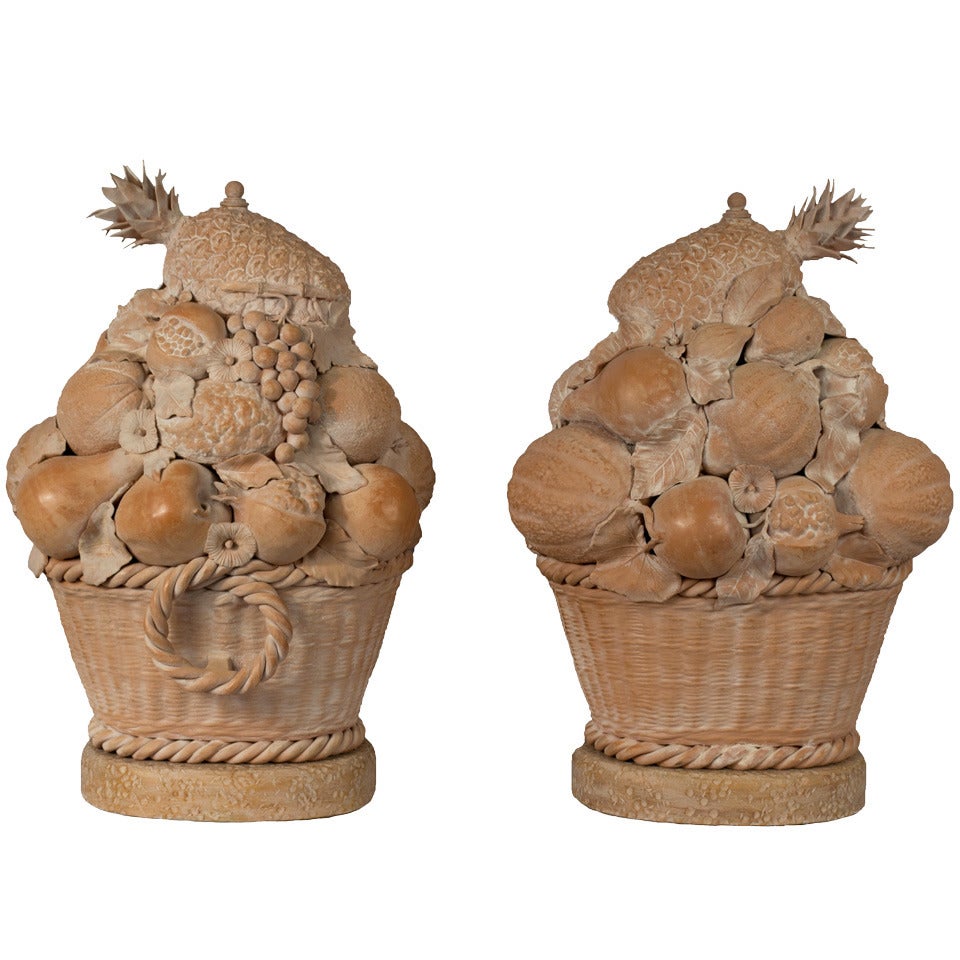 Pair of Sculpted Terracotta Fruit Baskets For Sale