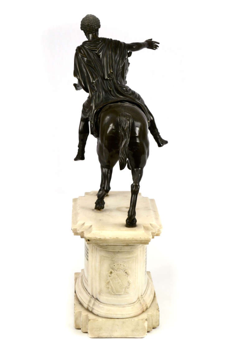 The original Equestrian statue of Marcus Aurelius — now on display in the Palazzo dei Conservatori of the Musei Capitolini in Rome — was erected in 175 AD and one of the only surviving monumental statues of a Roman Emperor. This faithful copy of the