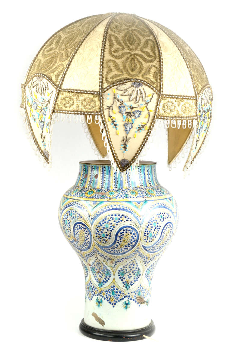 Lamped Iznik Vase with Embroidered Silk Shade