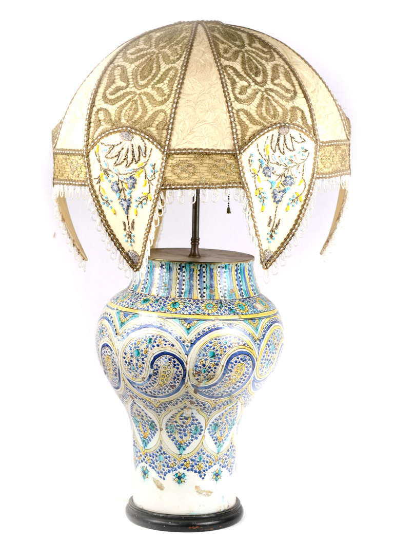 Turkish Lamped Iznik Vase with Embroidered Silk Shade For Sale