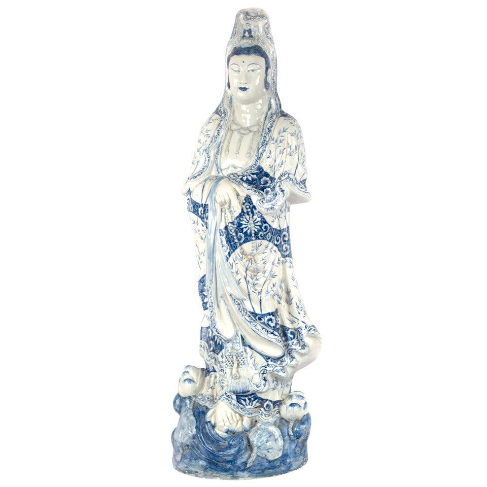 Large Guangzhou Porcelain Statue Of Guan Yin