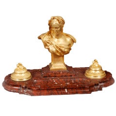 Monumental Gilt Bronze and Rouge Griotte Marble Inkwell 10