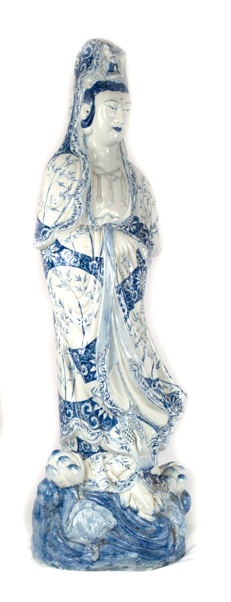 Asian Large Guangzhou Porcelain Statue Of Guan Yin