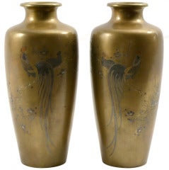 Pair of Japanese Art Nouveau Bronze Vases