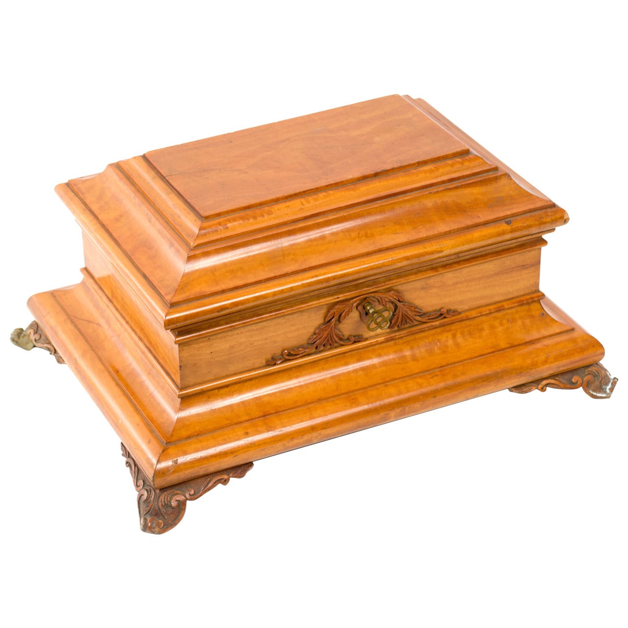 A large English Fruitwood Jewelry Box For Sale