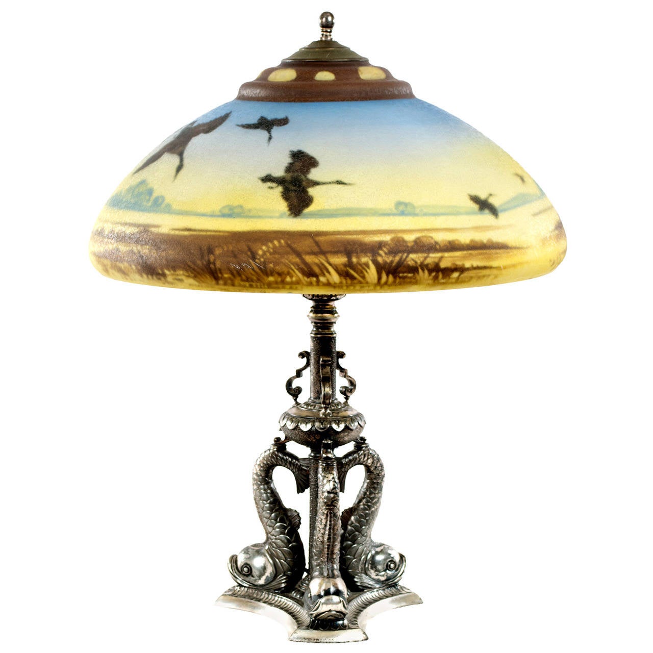American Pair Point Glass Table Lamp With Dolphin Base At 1stdibs American Pair Point Glass Table Lamp With Dolphin Base For