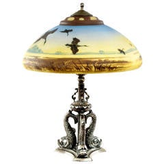 American Pair-Point Glass Table Lamp with Dolphin Base