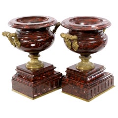 A Pair of French Red Marble Ormolu Urns