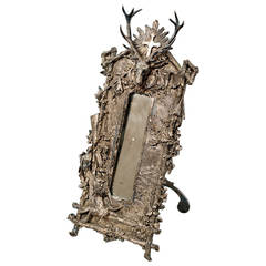 Antique A Saint Hubert Stag Head Spelter Mirror