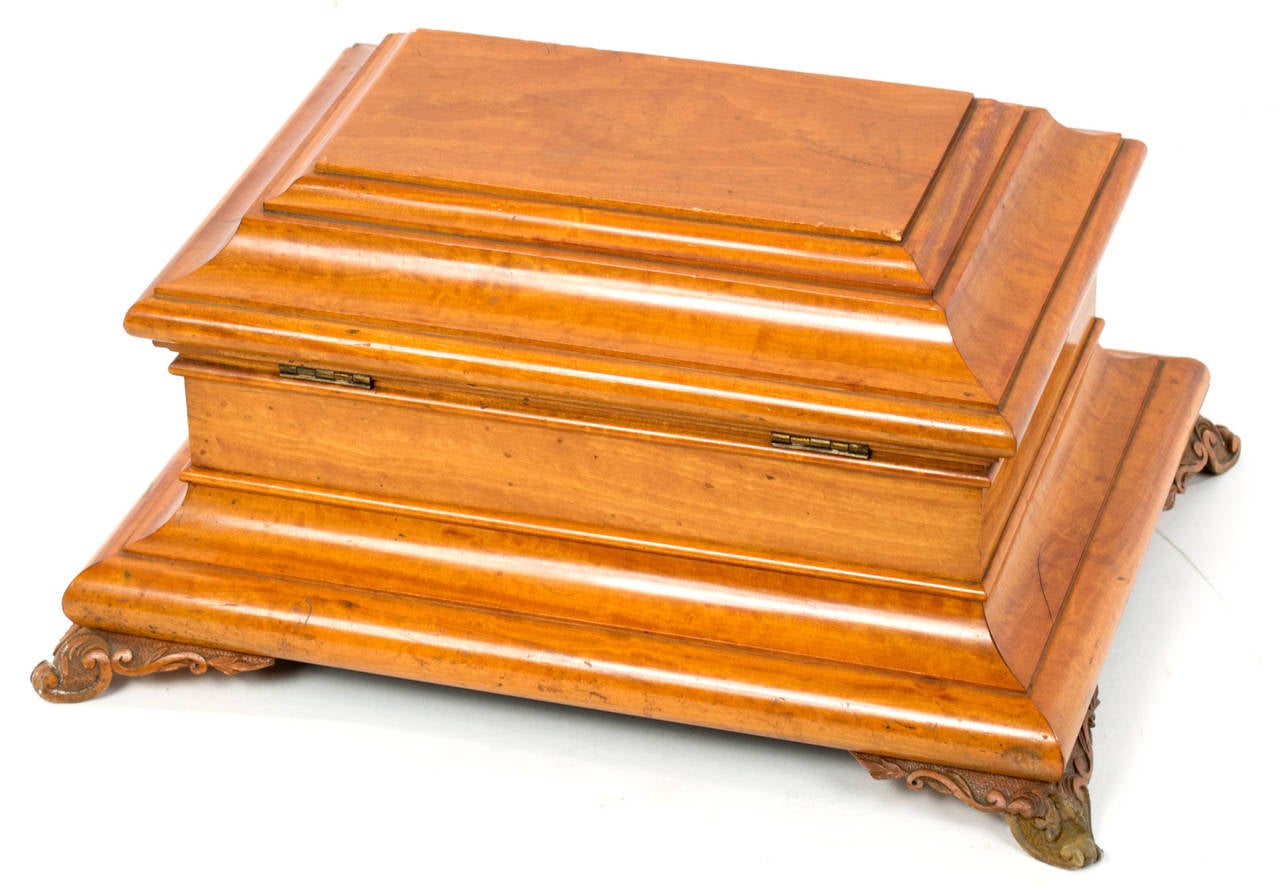 20th Century A large English Fruitwood Jewelry Box For Sale