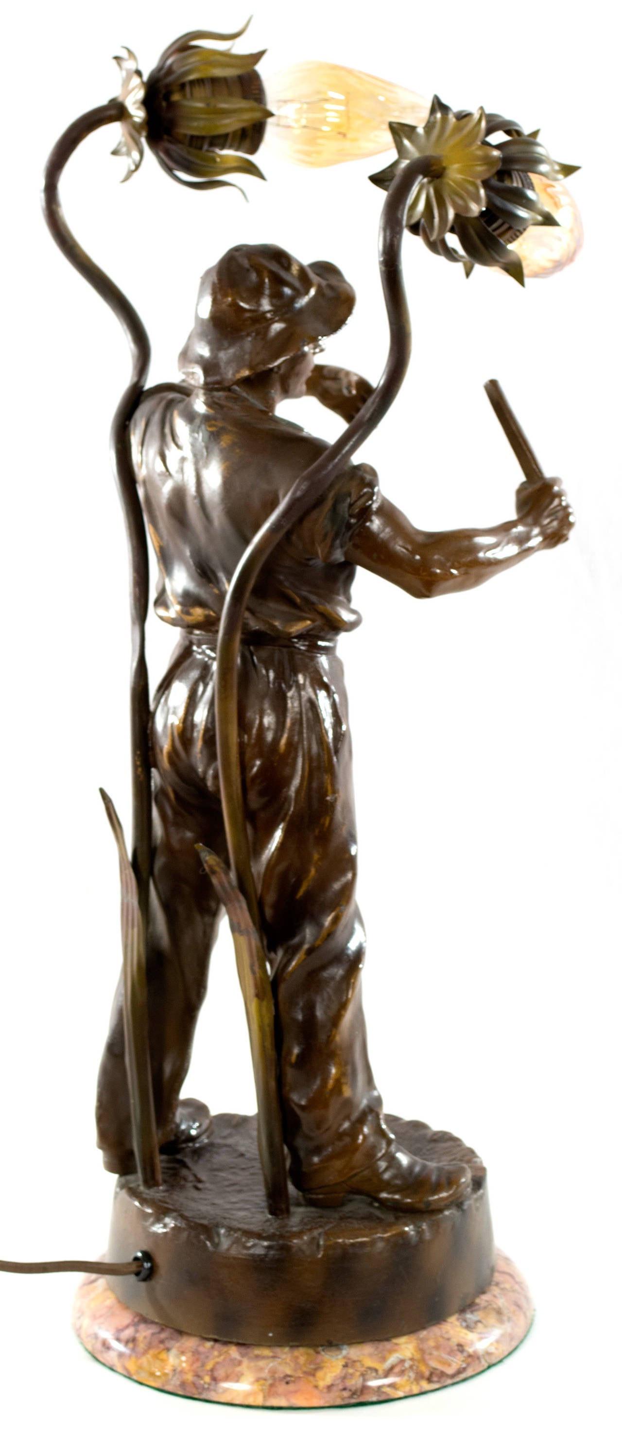 French Table Lamp with Bronze Sculpture of a Breton Farmer