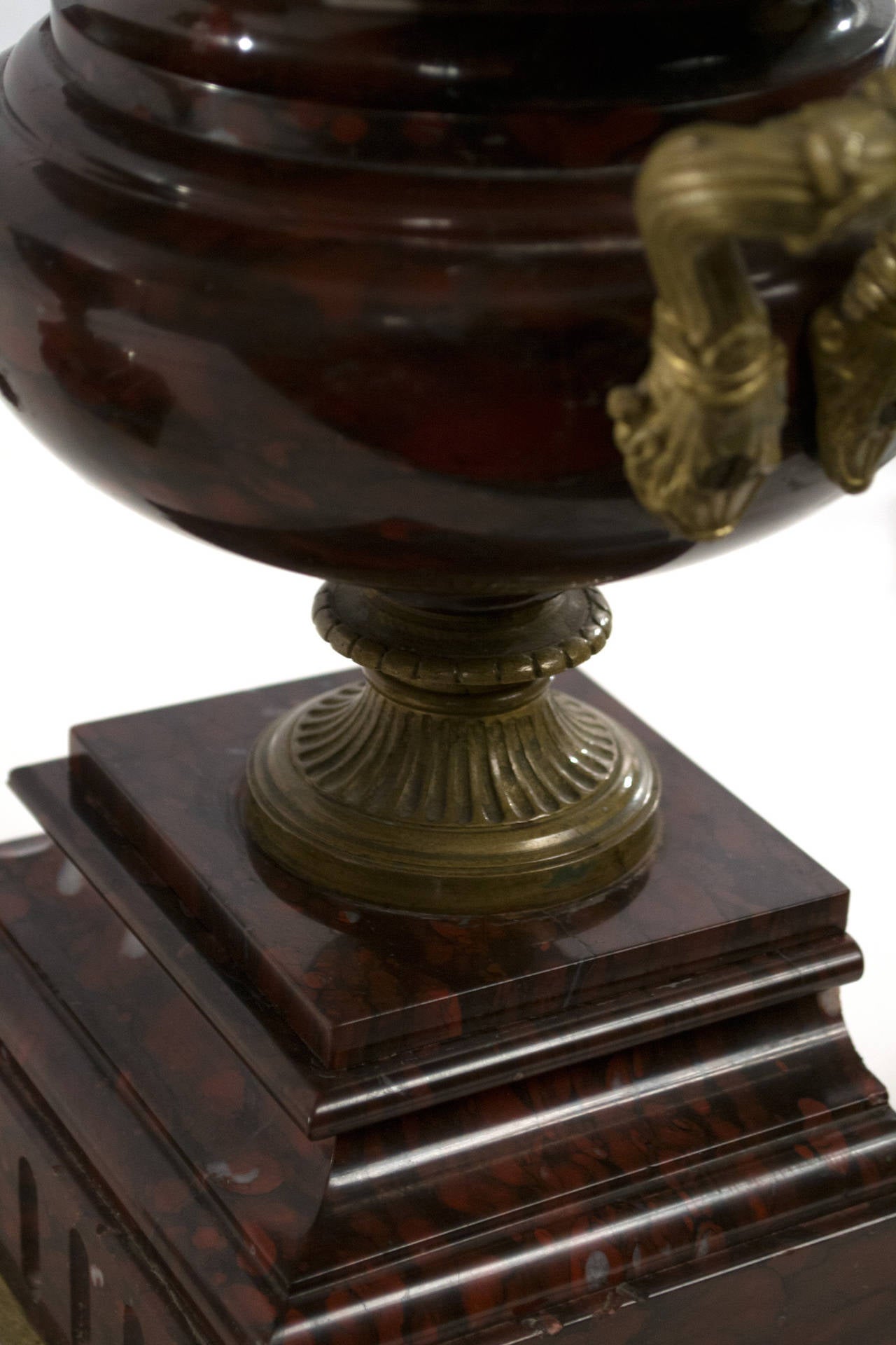 Griotte Marble A Pair of French Red Marble Ormolu Urns
