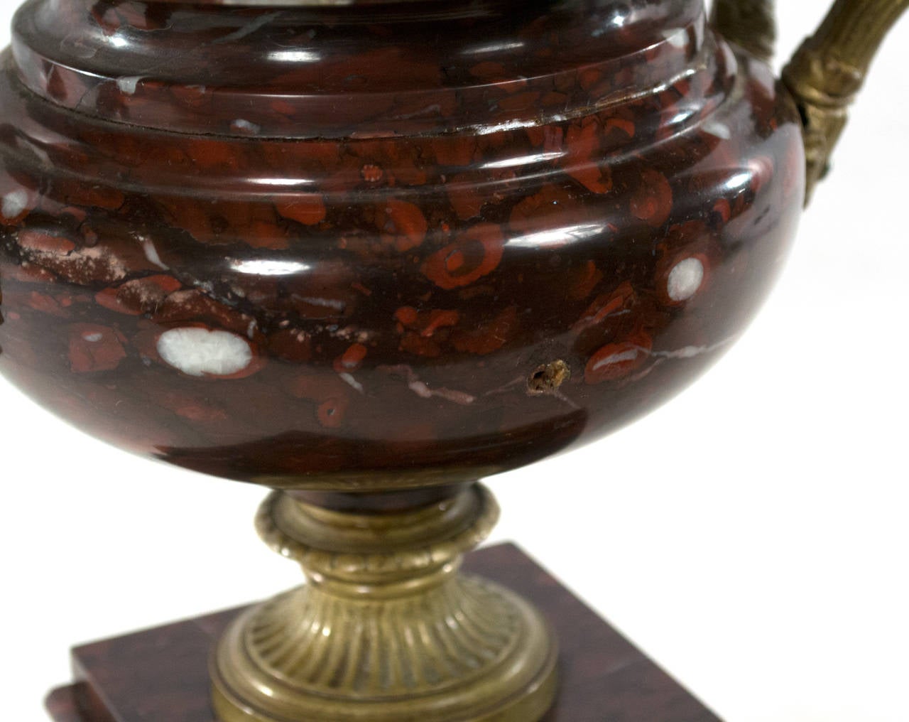 19th Century A Pair of French Red Marble Ormolu Urns