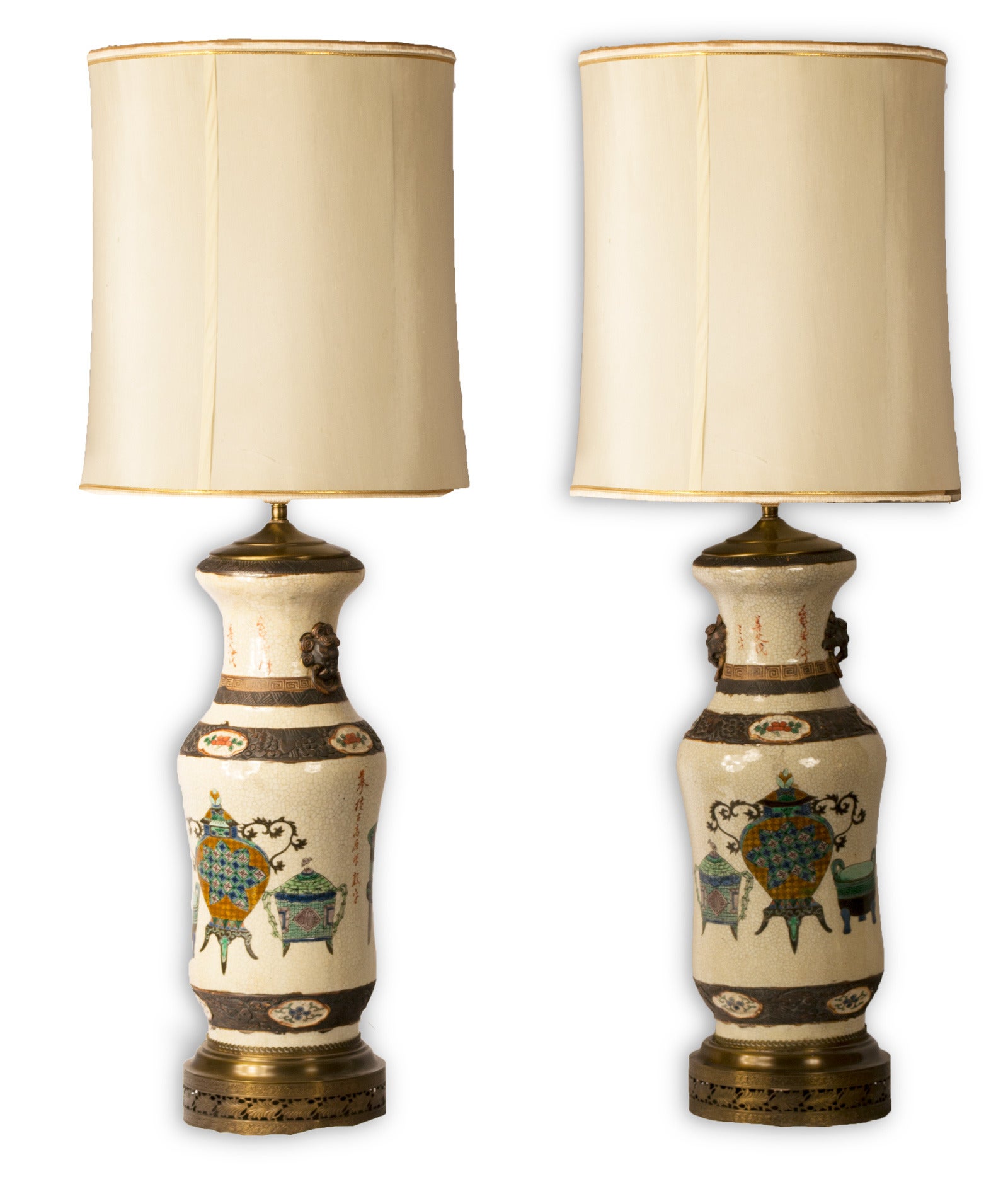 A Pair of Korean Ormolu Lamped Vases