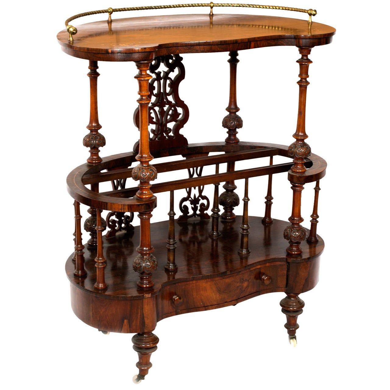 A large Louis XV style marquetry and ormolu canterbury