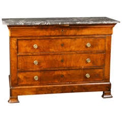 Burl Walnut Directoire Commode With Marble Top
