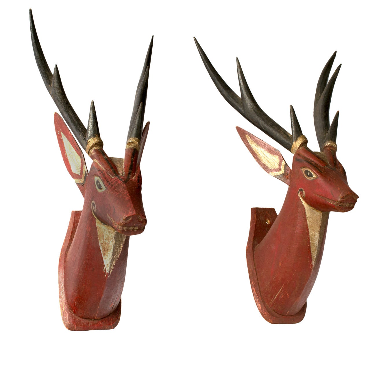 A Pair of Carved Polychromed Gazelle Trophies For Sale
