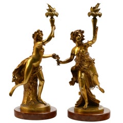 A Pair of Gilt Bronze Maenads