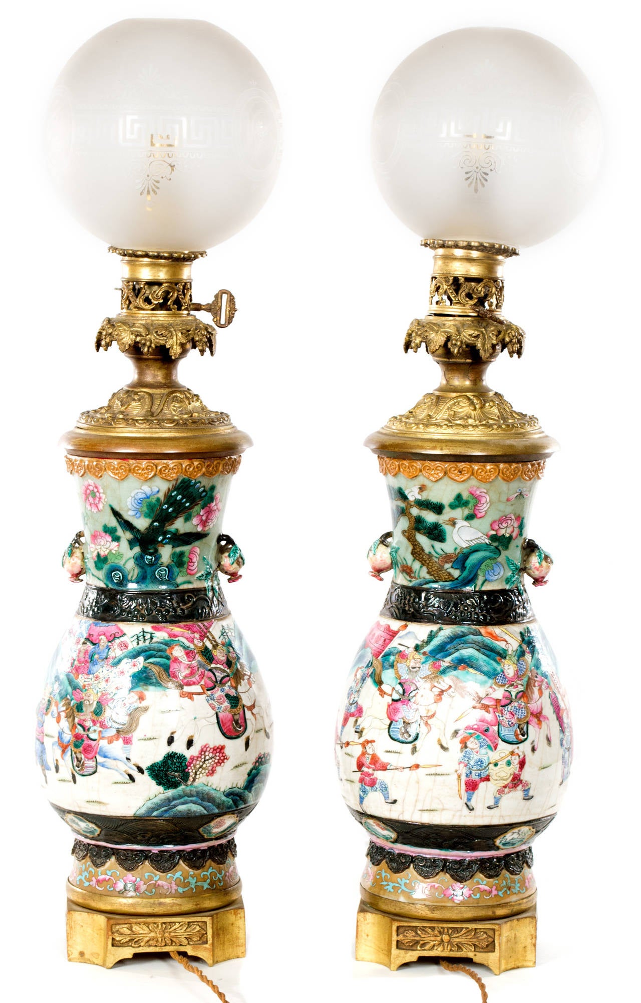 Pair of Famille Rose Late 19th Century Chinese Porcelain Lamped Vases In Good Condition In Salt Lake City, UT