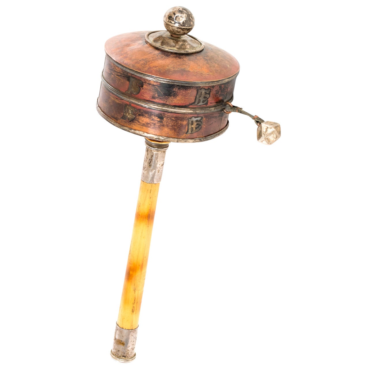 19th Century Silver and Copper Tibetan Prayer Wheel