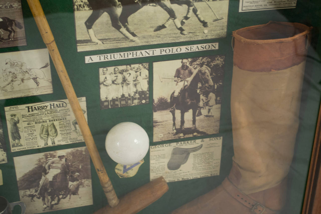 Polo Shadowbox Filled with Turn-of-the-Century Memorabilia In Good Condition In Salt Lake City, UT