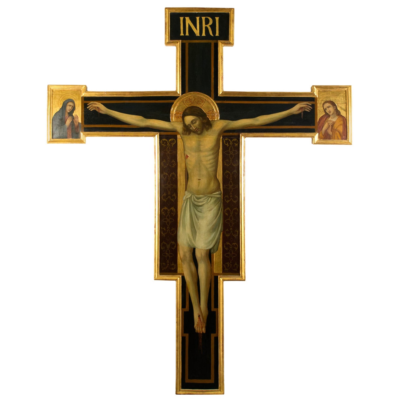 Monumental Crucifix with Painting of Christ, Mary, and John
