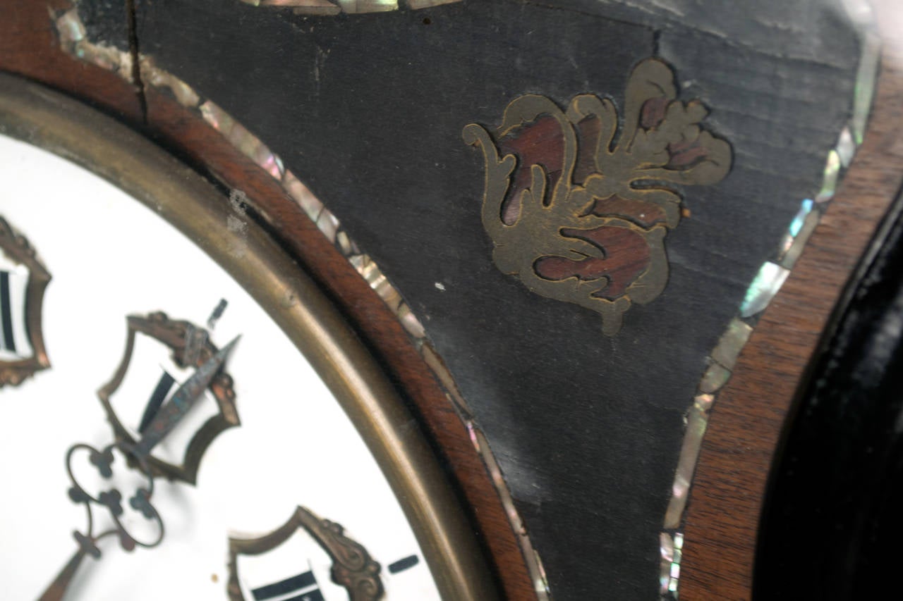 Framed French Wall Clock in Mother-of-Pearl and Ebony