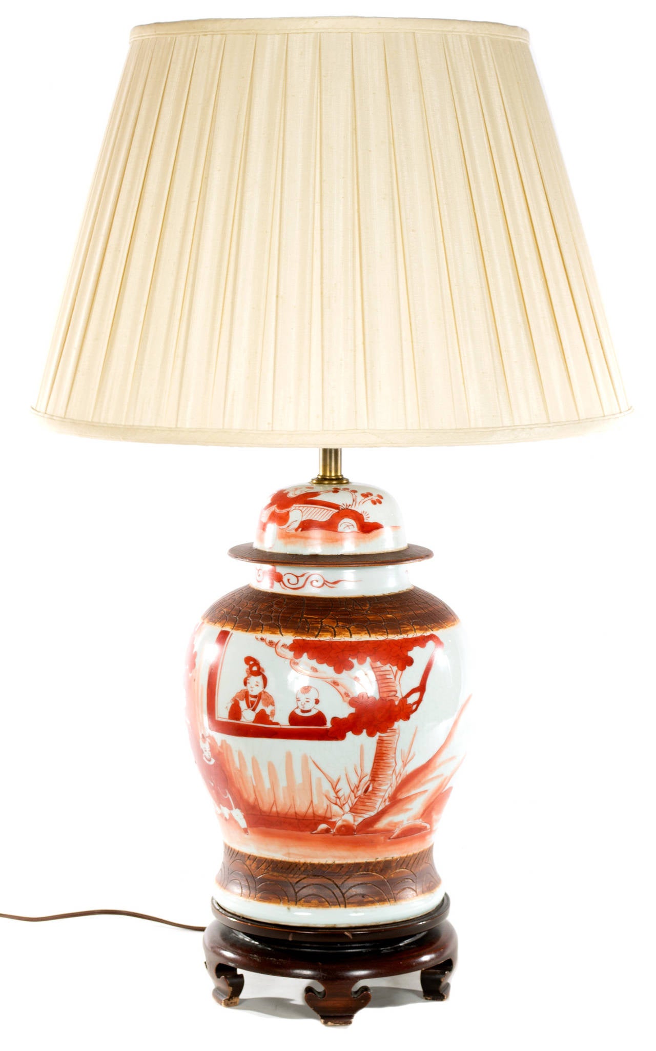 20th Century Chinese Red-Painted Baluster Vase Lamp
