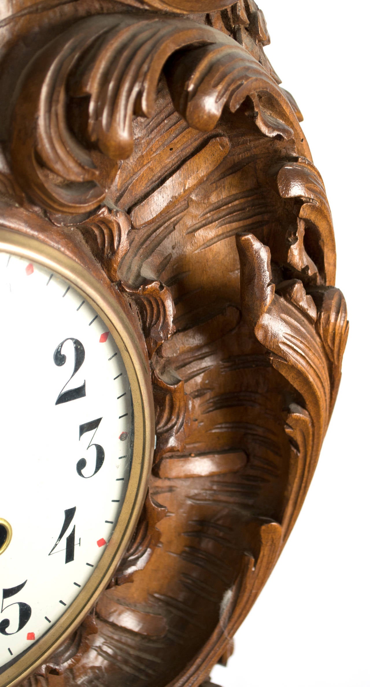 Rococo French Carved Walnut Rocaille Wall Clock For Sale