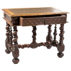 19th Century French Louis XIII Style Writing Desk In Carved Walnut