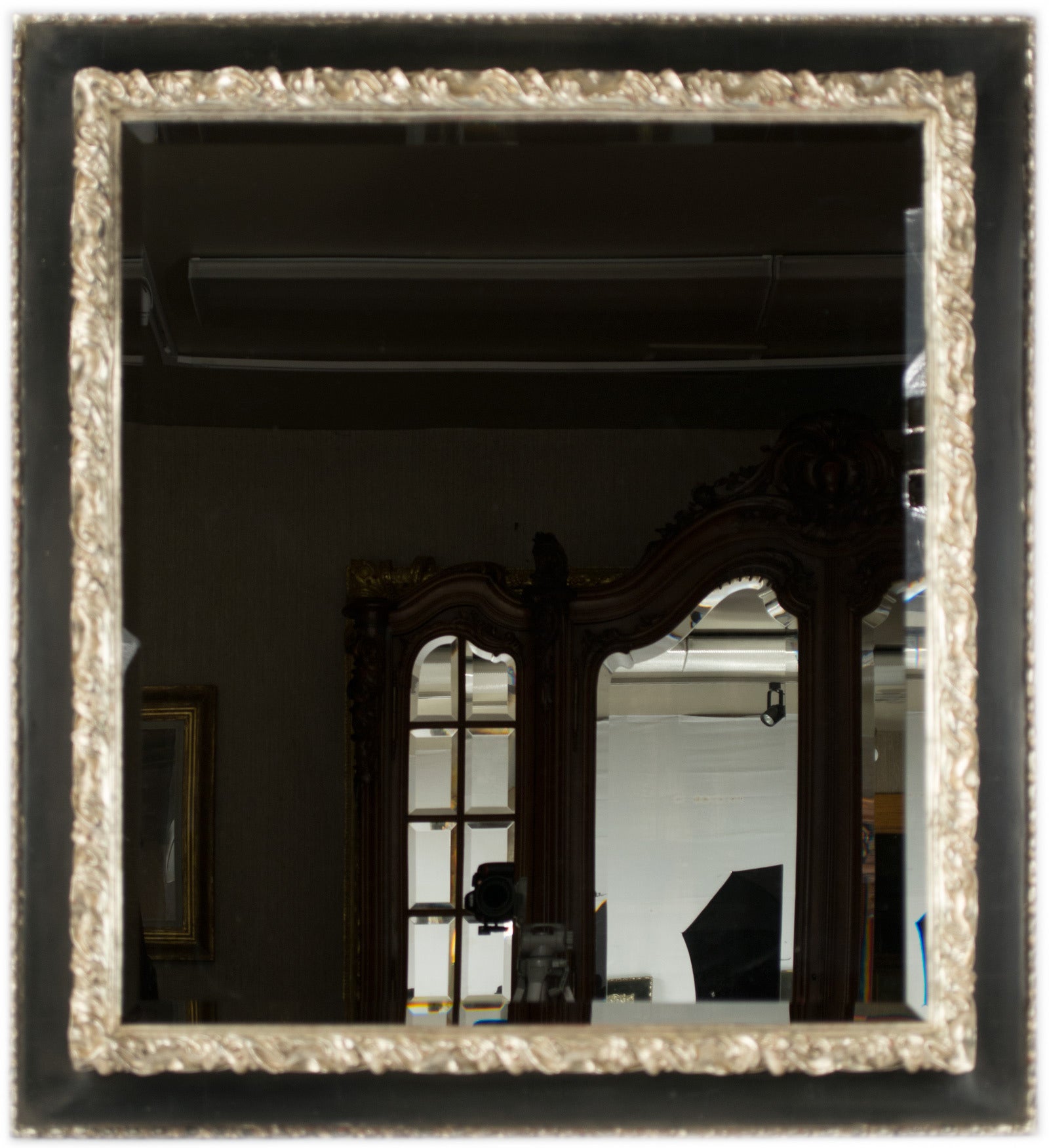 Silvered and Ebonized Bevelled Mirror For Sale