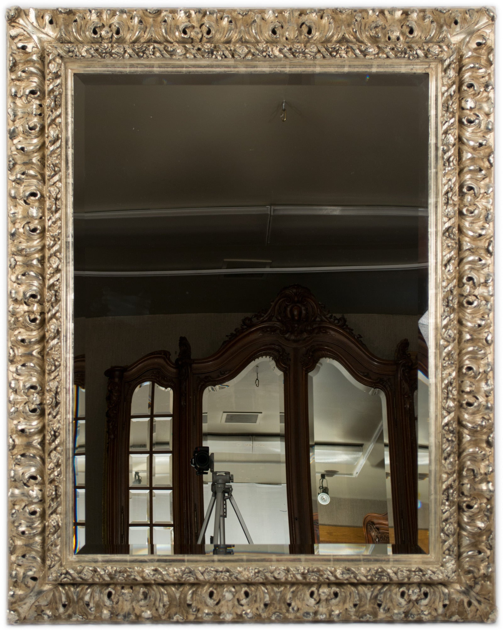Large Silvered and Bevelled Mirror For Sale