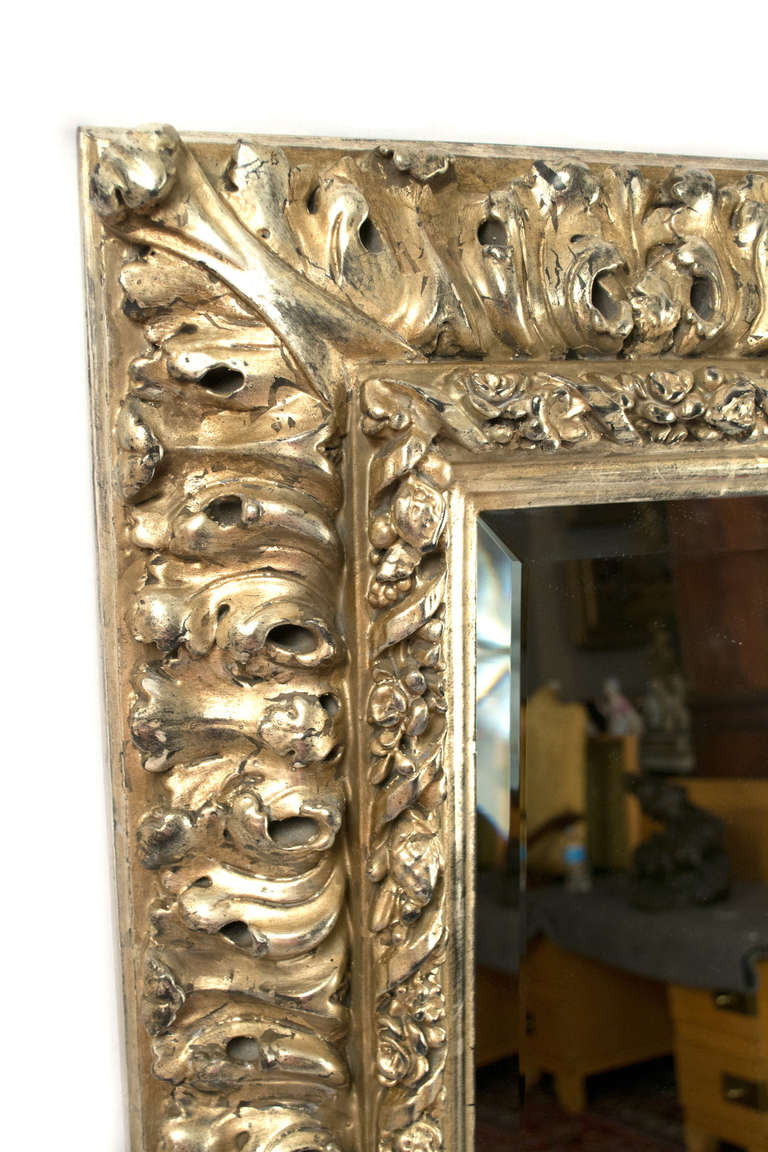 Baroque Large Silvered and Bevelled Mirror For Sale