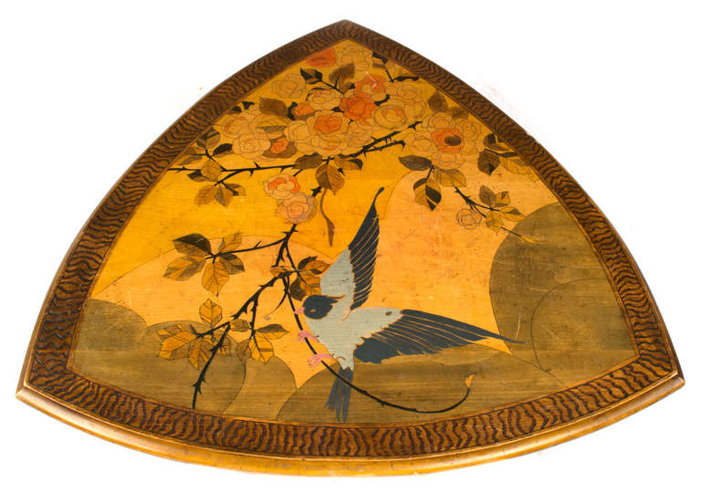 French Art Nouveau Guéridon with Pyro-Gravure Decoration