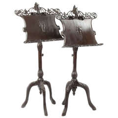 Vintage Pair of Art Nouveau Music Stands in Carved Mahogany