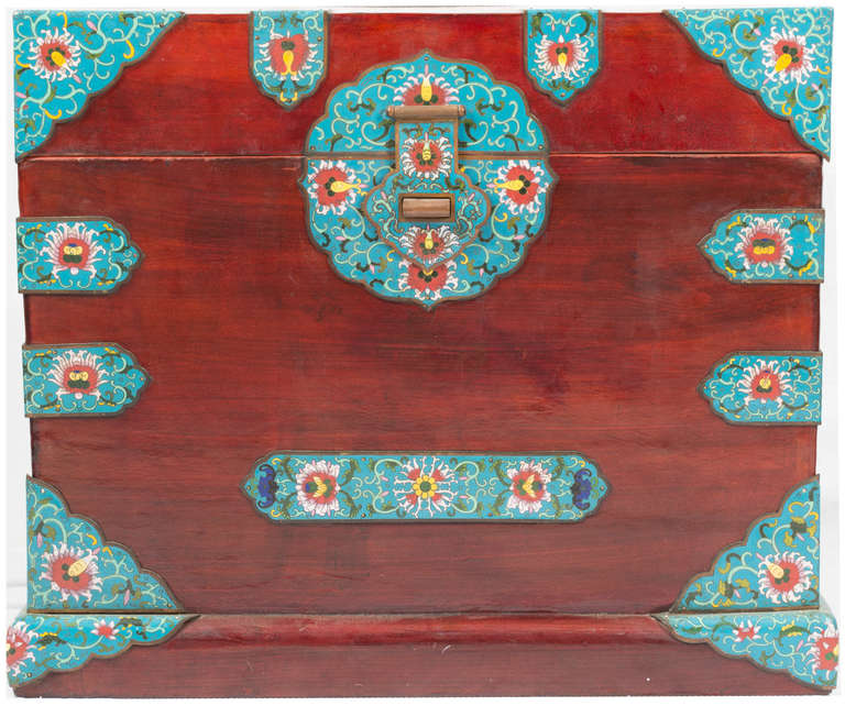 Chinese Pair of Mid-Century Mahogany Cloisonne Chests
