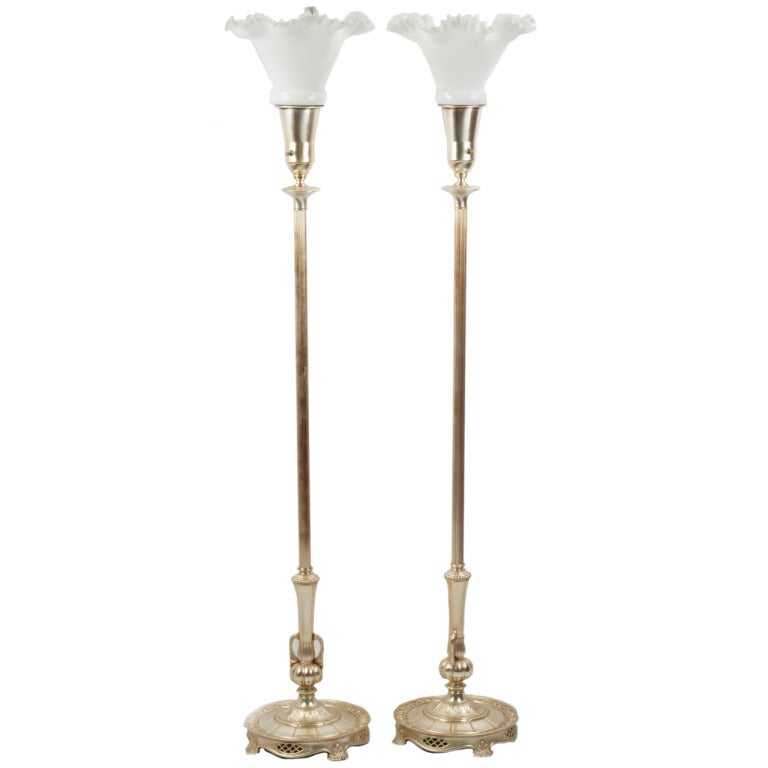 A pair of Art Deco torchière floor lamps For Sale