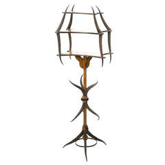 Usual French Gazelle Horn and Oak Etagere 1