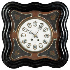 Framed French Wall Clock in Mother-of-Pearl and Ebony