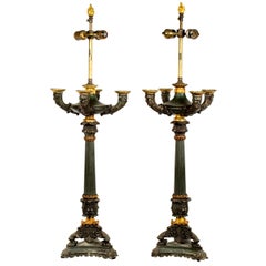 Pair of Bronze and Ormolu Renaissance Revival Table Lamps