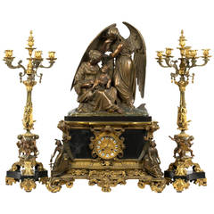 Monumental French Ormolu Garniture Mantel Clock